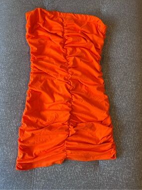 Y2K Vintage Dodo Neon Orange Ruched Tube Dress Size Large